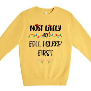 Most Likely To Fall Asleep First Christmas Shirts For Family Premium Crewneck Sweatshirt