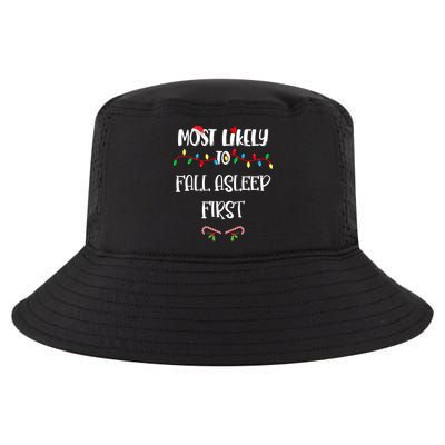 Most Likely To Fall Asleep First Christmas Shirts For Family Cool Comfort Performance Bucket Hat