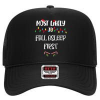 Most Likely To Fall Asleep First Christmas Shirts For Family High Crown Mesh Back Trucker Hat