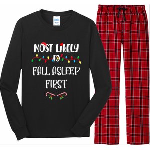 Most Likely To Fall Asleep First Christmas Shirts For Family Long Sleeve Pajama Set