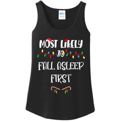 Most Likely To Fall Asleep First Christmas Shirts For Family Ladies Essential Tank