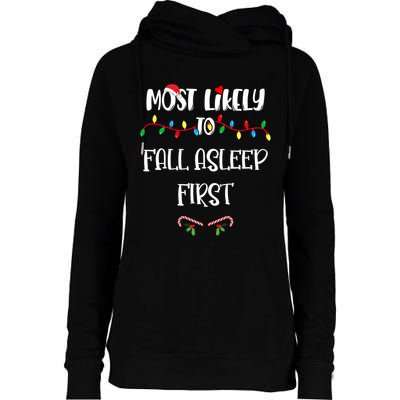 Most Likely To Fall Asleep First Christmas Shirts For Family Womens Funnel Neck Pullover Hood