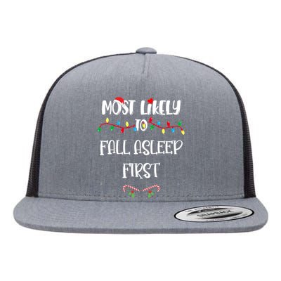 Most Likely To Fall Asleep First Christmas Shirts For Family Flat Bill Trucker Hat