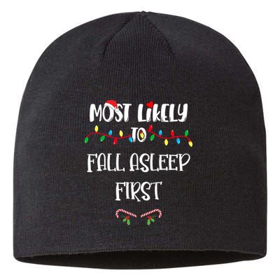 Most Likely To Fall Asleep First Christmas Shirts For Family Sustainable Beanie