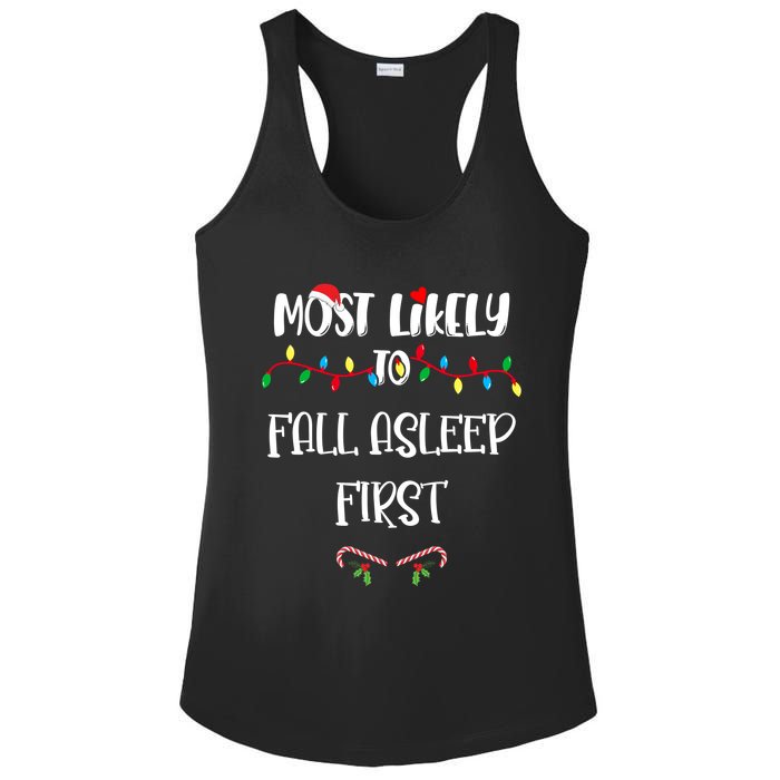 Most Likely To Fall Asleep First Christmas Shirts For Family Ladies PosiCharge Competitor Racerback Tank