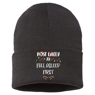 Most Likely To Fall Asleep First Christmas Shirts For Family Sustainable Knit Beanie