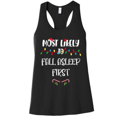 Most Likely To Fall Asleep First Christmas Shirts For Family Women's Racerback Tank