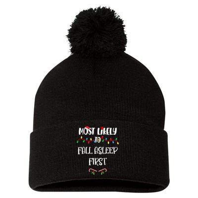 Most Likely To Fall Asleep First Christmas Shirts For Family Pom Pom 12in Knit Beanie