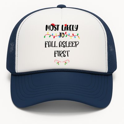 Most Likely To Fall Asleep First Christmas Shirts For Family Trucker Hat