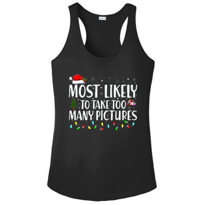 Most Likely To Take Too Many Pictures Funny Christmas Ladies PosiCharge Competitor Racerback Tank