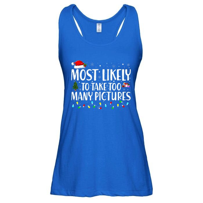 Most Likely To Take Too Many Pictures Funny Christmas Ladies Essential Flowy Tank