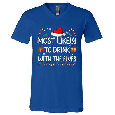 Most Likely to Drink With The Elves elf family Christmas V-Neck T-Shirt