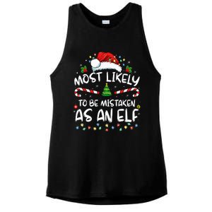 Most Likely To Be Mistaken As An Elf Funny Family Christmas Ladies PosiCharge Tri-Blend Wicking Tank