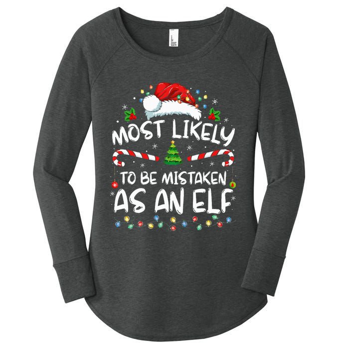 Most Likely To Be Mistaken As An Elf Funny Family Christmas Women's Perfect Tri Tunic Long Sleeve Shirt