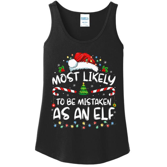 Most Likely To Be Mistaken As An Elf Funny Family Christmas Ladies Essential Tank