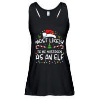 Most Likely To Be Mistaken As An Elf Funny Family Christmas Ladies Essential Flowy Tank