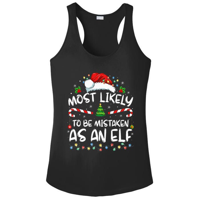 Most Likely To Be Mistaken As An Elf Funny Family Christmas Ladies PosiCharge Competitor Racerback Tank