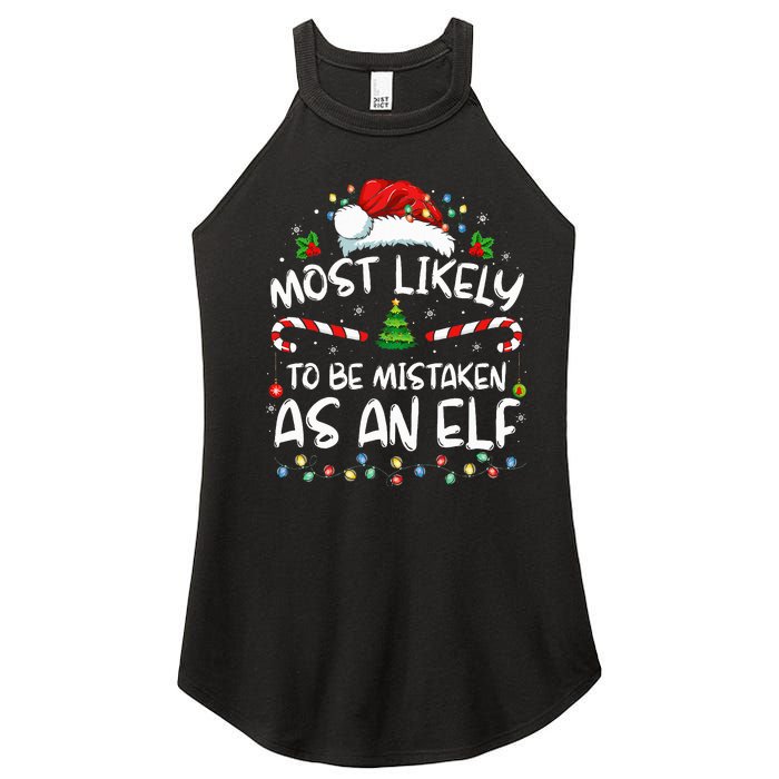 Most Likely To Be Mistaken As An Elf Funny Family Christmas Women's Perfect Tri Rocker Tank