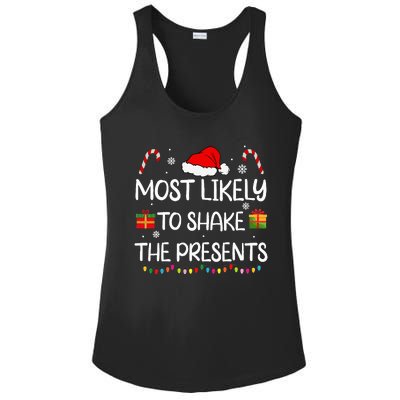 Most Likely To Shake The Presents family Christmas matching Ladies PosiCharge Competitor Racerback Tank