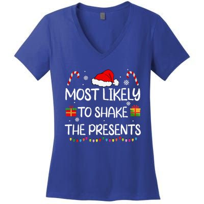 Most Likely To Shake The Presents family Christmas matching Women's V-Neck T-Shirt