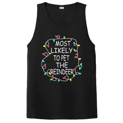 Most Likely To Pet The Reindeer Christmas Tree Xmas Lights Gift PosiCharge Competitor Tank