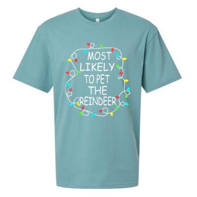 Most Likely To Pet The Reindeer Christmas Tree Xmas Lights Gift Sueded Cloud Jersey T-Shirt