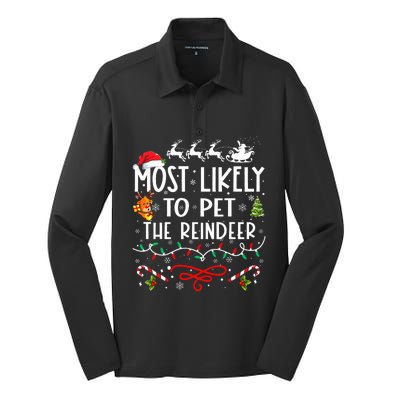 Most Likely To Pet The Reindeer Family Christmas  Silk Touch Performance Long Sleeve Polo