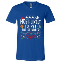 Most Likely To Pet The Reindeer Family Christmas  V-Neck T-Shirt