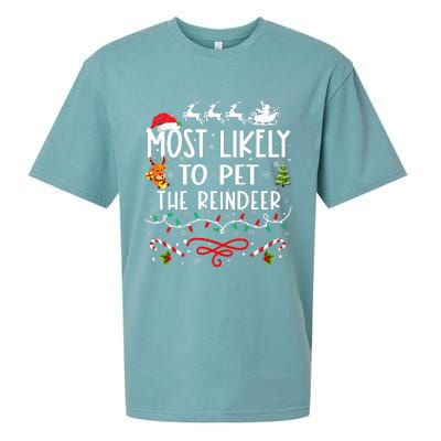 Most Likely To Pet The Reindeer Family Christmas  Sueded Cloud Jersey T-Shirt