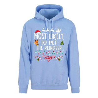 Most Likely To Pet The Reindeer Family Christmas  Unisex Surf Hoodie