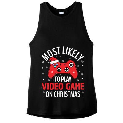 Most Likely To Play Video Game Christmas  Ladies PosiCharge Tri-Blend Wicking Tank