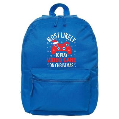 Most Likely To Play Video Game Christmas  16 in Basic Backpack