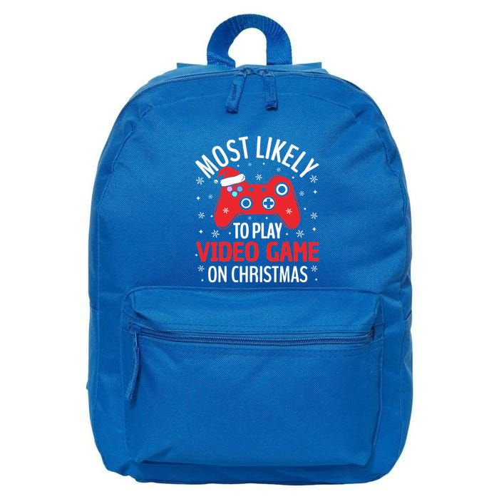 Most Likely To Play Video Game Christmas  16 in Basic Backpack