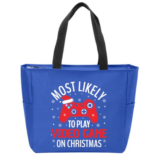 Most Likely To Play Video Game Christmas  Zip Tote Bag