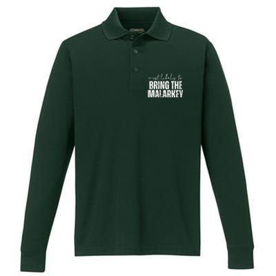 Most Likely To Bring The Malarkey St Patricks Performance Long Sleeve Polo