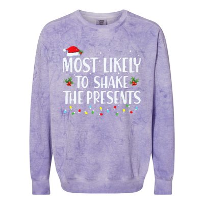 Most Likely To Shake The Presents Family Matching Christmas  Colorblast Crewneck Sweatshirt