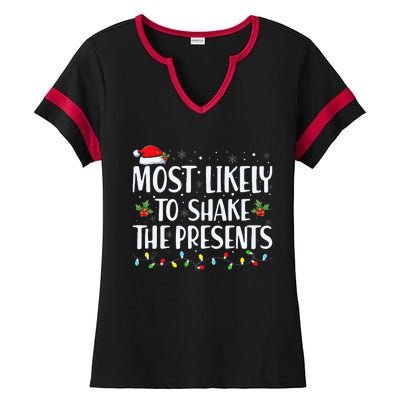 Most Likely To Shake The Presents Family Matching Christmas  Ladies Halftime Notch Neck Tee