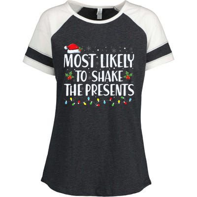 Most Likely To Shake The Presents Family Matching Christmas  Enza Ladies Jersey Colorblock Tee