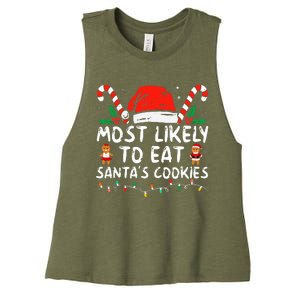 Most Likely To Eat Santas Cookies Family Christmas Holiday Women's Racerback Cropped Tank