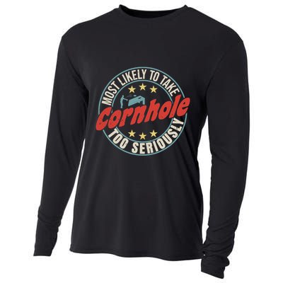 Most Likely To Take Cornhole Too Seriously Sack Toss Circle Cooling Performance Long Sleeve Crew