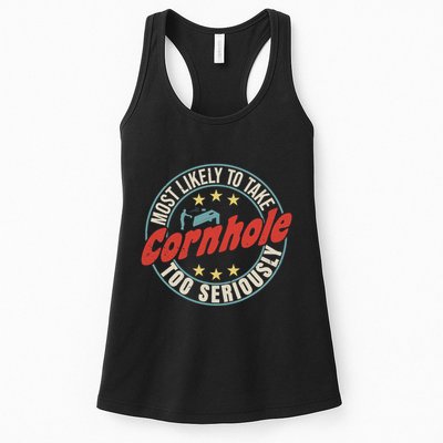 Most Likely To Take Cornhole Too Seriously Sack Toss Circle Womens Tank Top