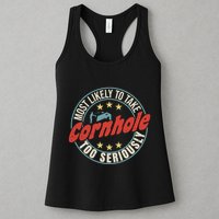 Most Likely To Take Cornhole Too Seriously Sack Toss Circle Womens Tank Top