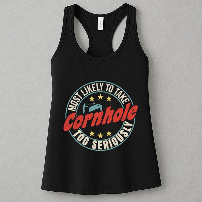 Most Likely To Take Cornhole Too Seriously Sack Toss Circle Womens Tank Top