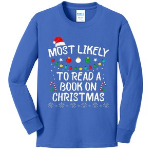 Most Likely To Read A Book On Christmas Book Lover Xmas  Kids Long Sleeve Shirt