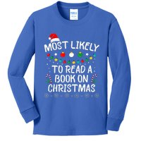 Most Likely To Read A Book On Christmas Book Lover Xmas  Kids Long Sleeve Shirt