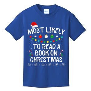 Most Likely To Read A Book On Christmas Book Lover Xmas  Kids T-Shirt