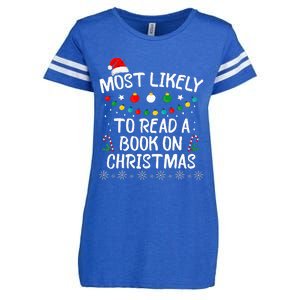 Most Likely To Read A Book On Christmas Book Lover Xmas  Enza Ladies Jersey Football T-Shirt