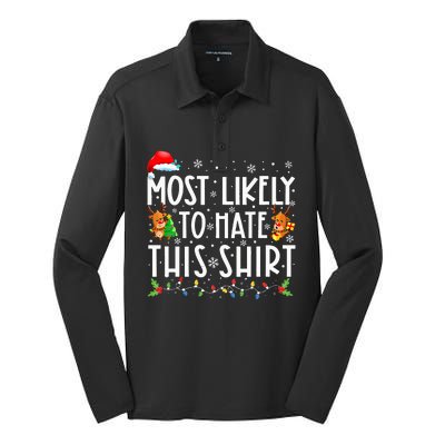 Most Likely To Hate This Family Christmas Pajamas Silk Touch Performance Long Sleeve Polo