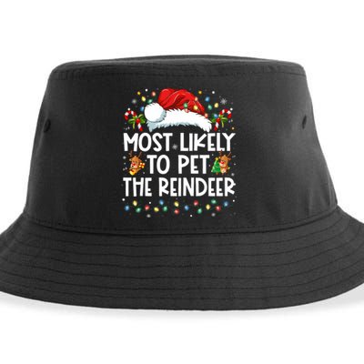 Most Likely To Pet The Reindeer Funny Christmas Sustainable Bucket Hat