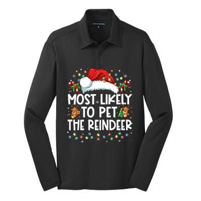 Most Likely To Pet The Reindeer Funny Christmas Silk Touch Performance Long Sleeve Polo